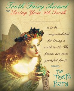 Vintage Tooth Fairy Certificate: Award for Losing Your 9th Tooth