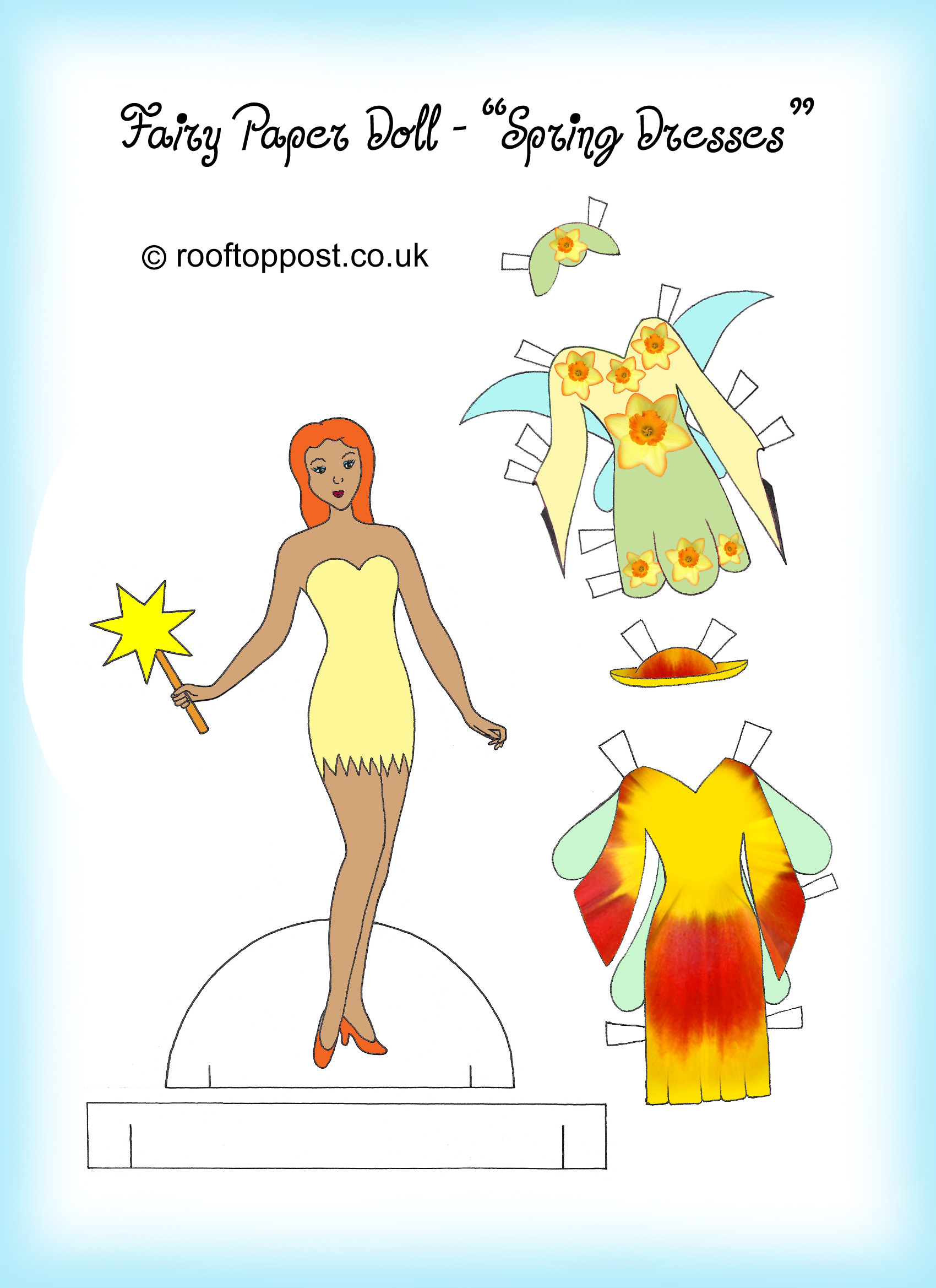 Fairy paper doll with springtime outfits