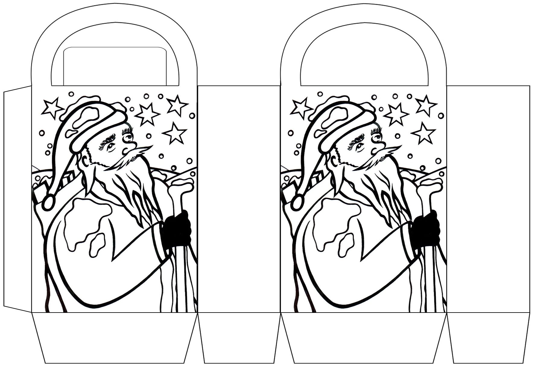 Santa Claus Christmas party bag to colour in