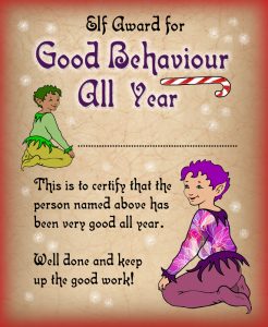 Free printable certificate from the elves saying well done for being good all year