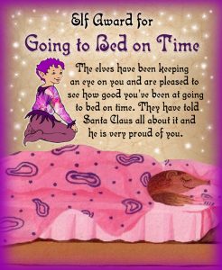 Free printable certificate from the elves saying well done for going to bed on time