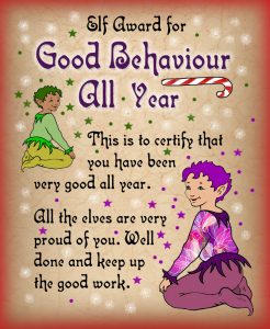 Free printable certificate from the elves saying well done for being good all year