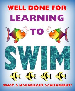Kids' certificate for saying well done for learning to swim