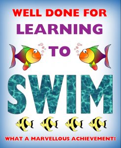 Kids' certificate for saying well done for learning to swim