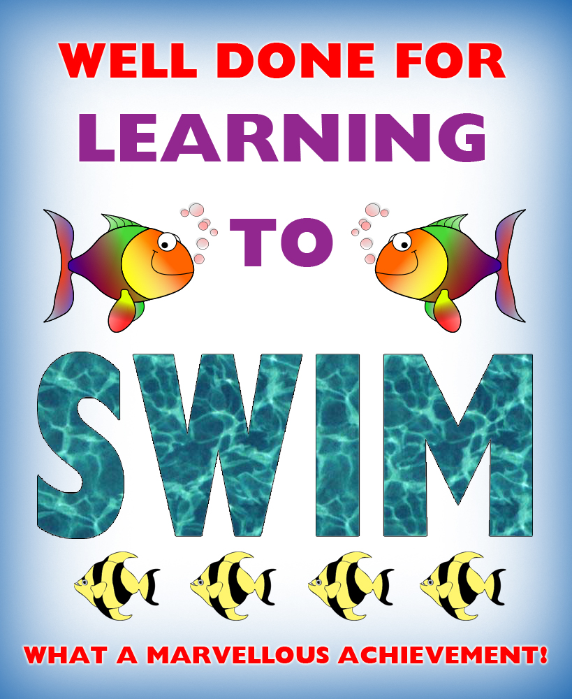 Kids' certificate for saying well done for learning to swim