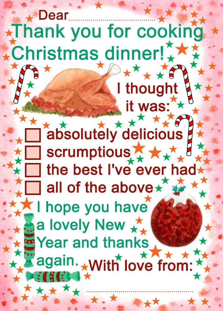 Printable Thank You Note - Thank You for Cooking Christmas Dinner