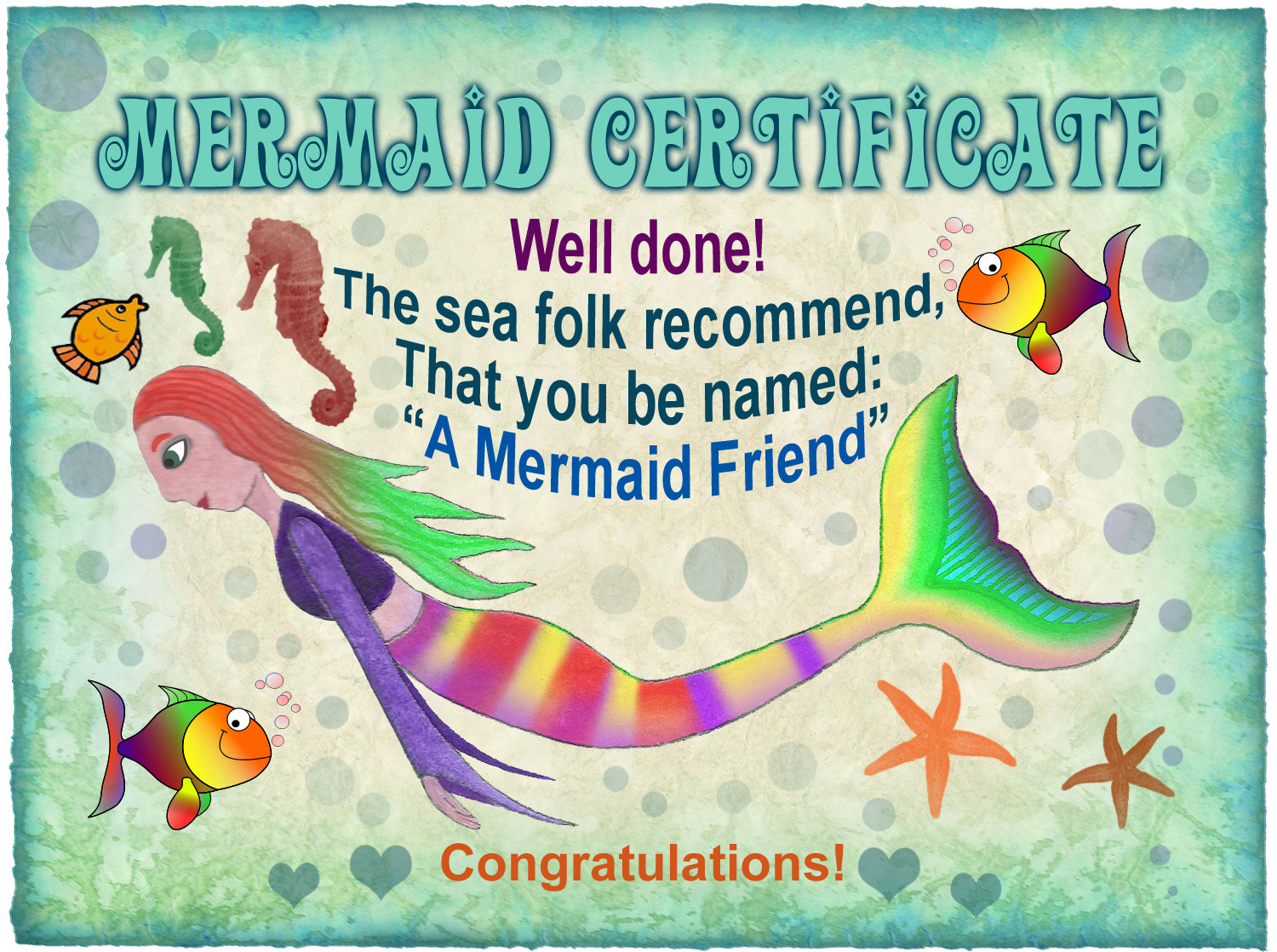 Mermaid Certificate: Mermaid Friend (No name needed)