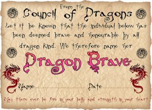 Free printable Bravery Certificate from the Council of Dragons - for a girl