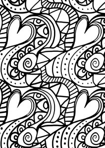 Printable heart paisley colouring page