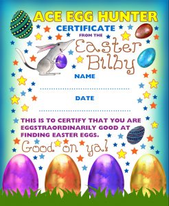 Ace egg hunter certificate from the Easter Bilby