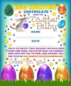 Egg Hunting Certificate from the Easter Bilby
