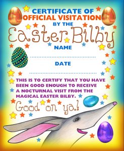 A certificate of official visitation from the Easter Bilby