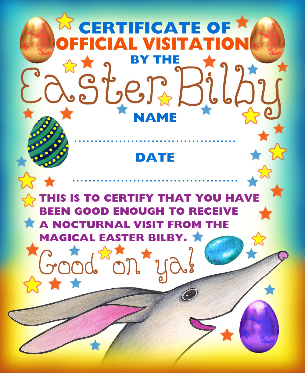A certificate of official visitation from the Easter Bilby