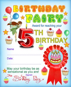 Award from the Birthday Fairy for reaching your fifth birthday