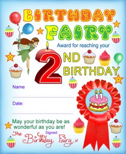 Award from the Birthday fairy for reaching your second birthday
