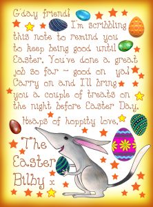 Letter from the Easter Bilby saying keep being good