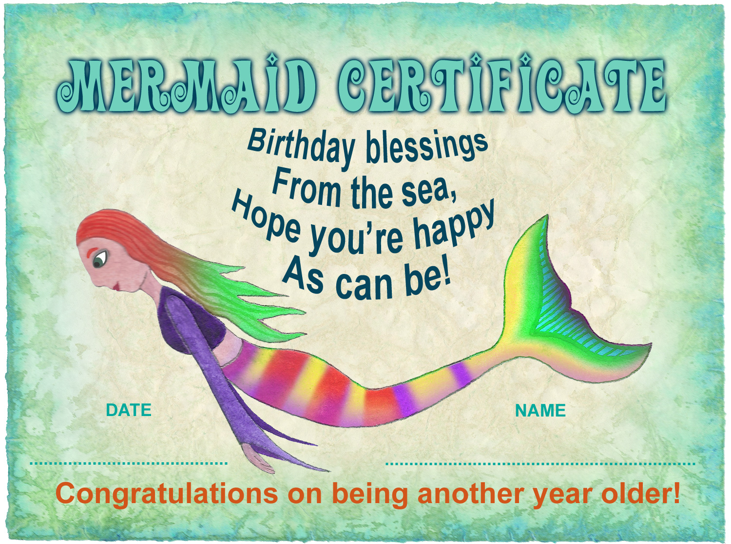 A certificate from the mermaids to wish you a happy birthday!