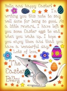 Easter Bilby note saying he has left you some Easter eggs