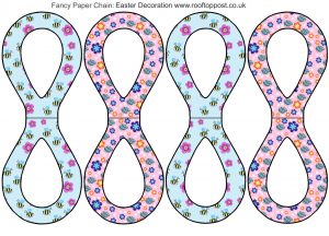 Fancy Easter paper chains for decorating your house. Four links per page.
