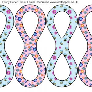 Fancy Easter paper chains for decorating your house. Four links per page.