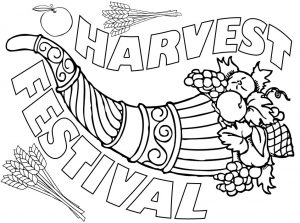 A picture of a cornucopia to print and colour for Harvest Festival.