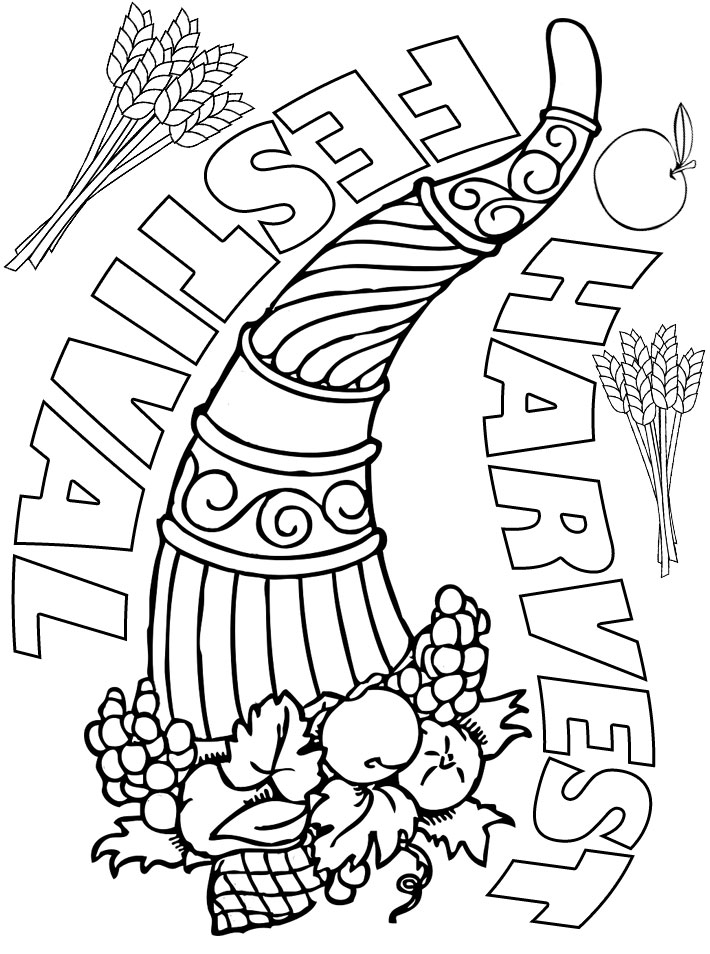 A picture of a cornucopia to print and colour for Harvest Festival.