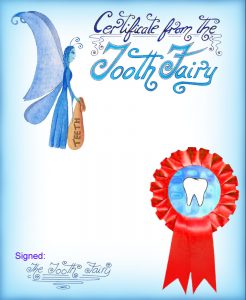 A blank blue certificate from the Tooth Fairy so that you can write your own message for your child