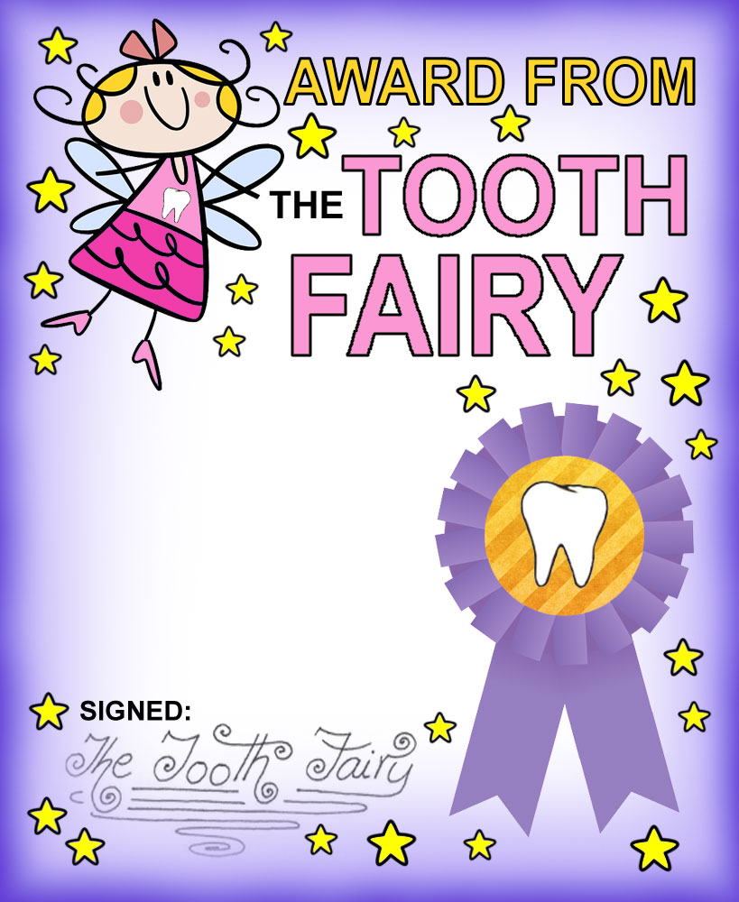 Blank Cartoon Tooth Fairy Award Certificate Stars Rooftop Post