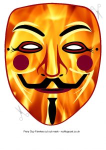 A fiery cut out Guy Fawkes mask to craft for Bonfire Night