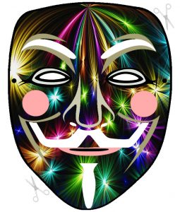 Guy Fawkes mask with a fireworks design to print and craft for Bonfire Night