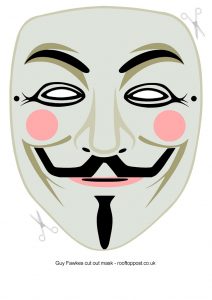 A cut out Guy Fawkes mask to craft for Bonfire Night