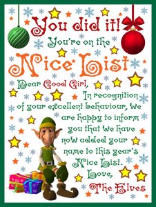 A note from the elves to tell a good girl she's on the Nice List