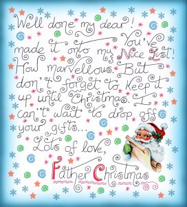A note from Father Christmas to say you're on the Nice List