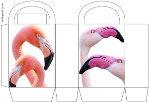Printable paper party bag with a flamingo design.