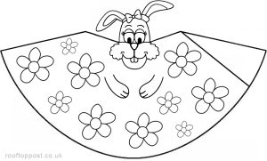 Easter bunny paper cone printable with flowery design for kids to colour and assemble