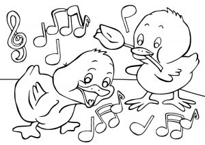 Printable picture of a spring chick and duckling for children to colour in.