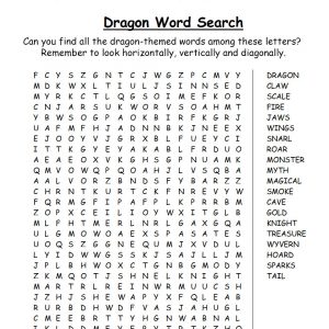 Printable dragon-themed word search