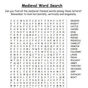 Printable medieval-themed word search