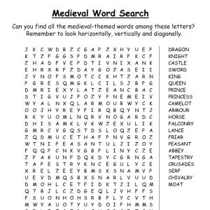Printable medieval-themed word search