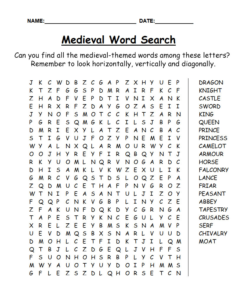 medieval word search rooftop post printables.