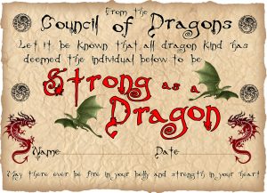 Printable children's award certificate for being as strong as a dragon.