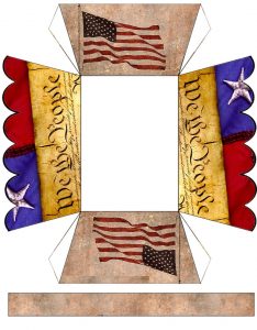 Printable paper basket for treats and snacks featuring an American Independence Day design