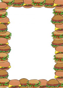 Printable blank notepaper with a burger border. Useful for children's parties, beach parties and barbecues.