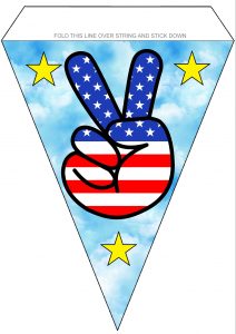 Bunting to print for American celebrations, pictures a peace sign with USA flag design