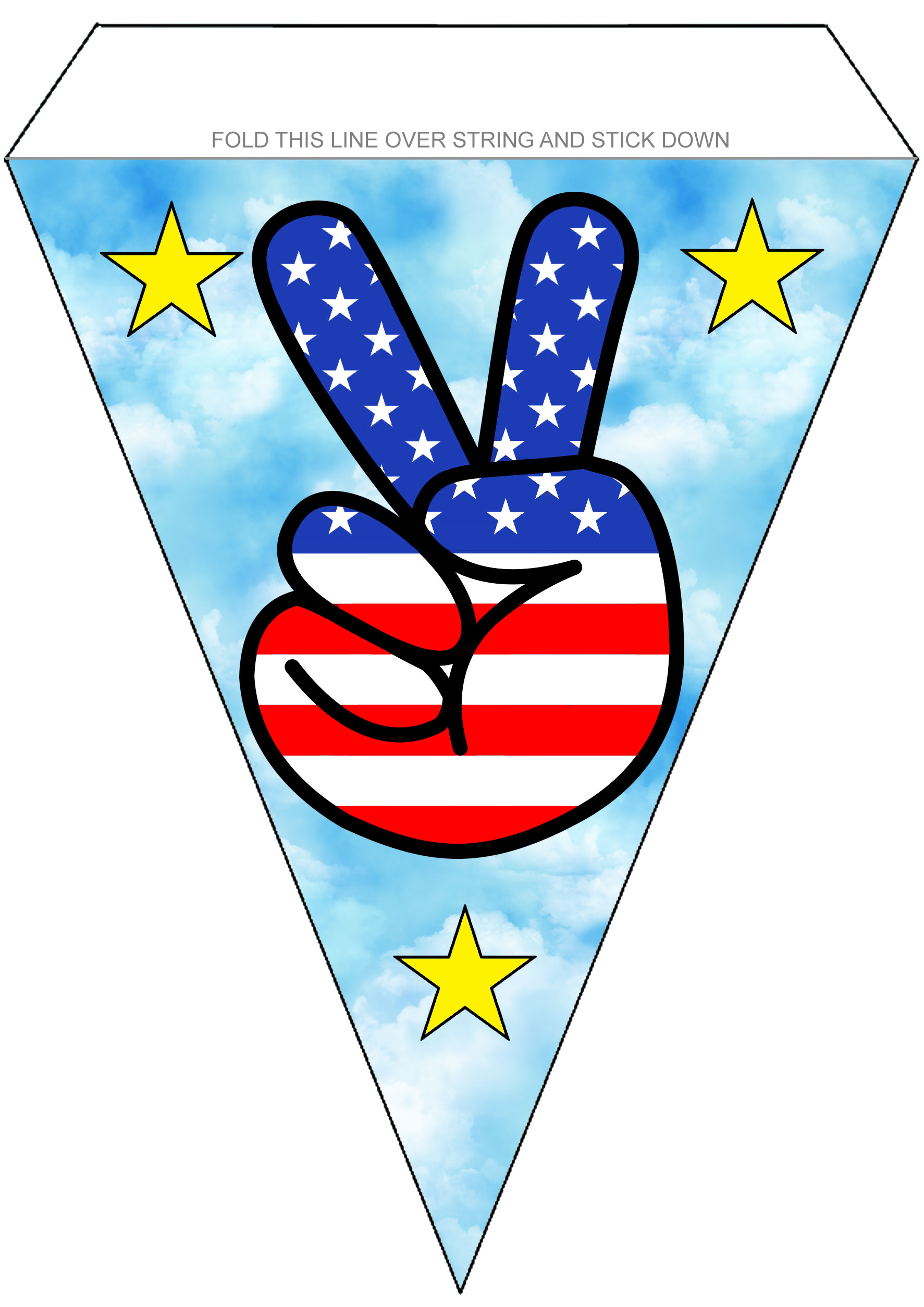 Bunting to print for American celebrations, pictures a peace sign with USA flag design