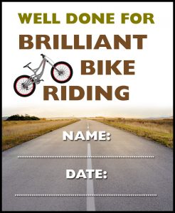Kids printable bike riding certificate, saying well done