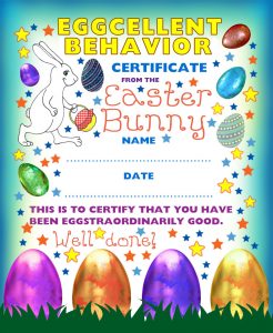 American version of our printable Easter Bunny Certificate for eggcellent behavior - contains US spelling