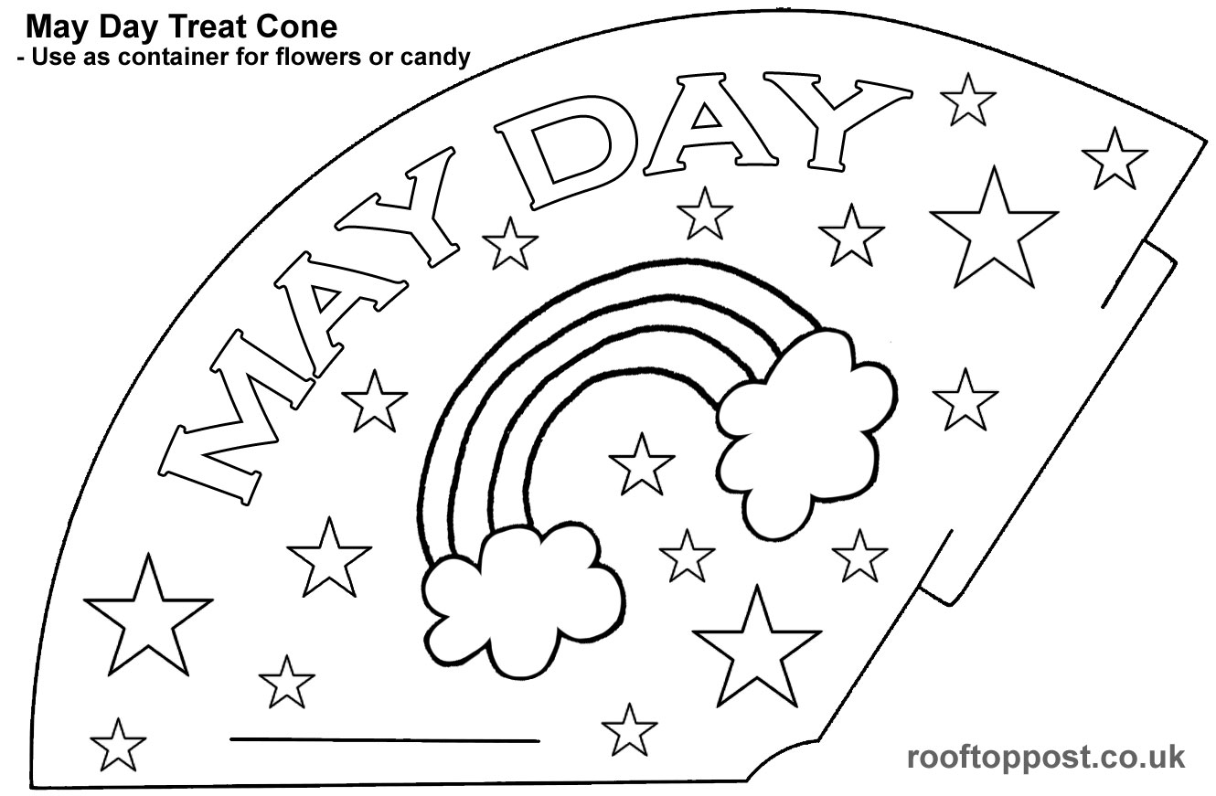 A template for making a May Day treat cone, just print, cut out and colour in.