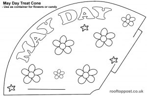 A flowery treat cone template foe May Day celebrations. Print for children to colour in.