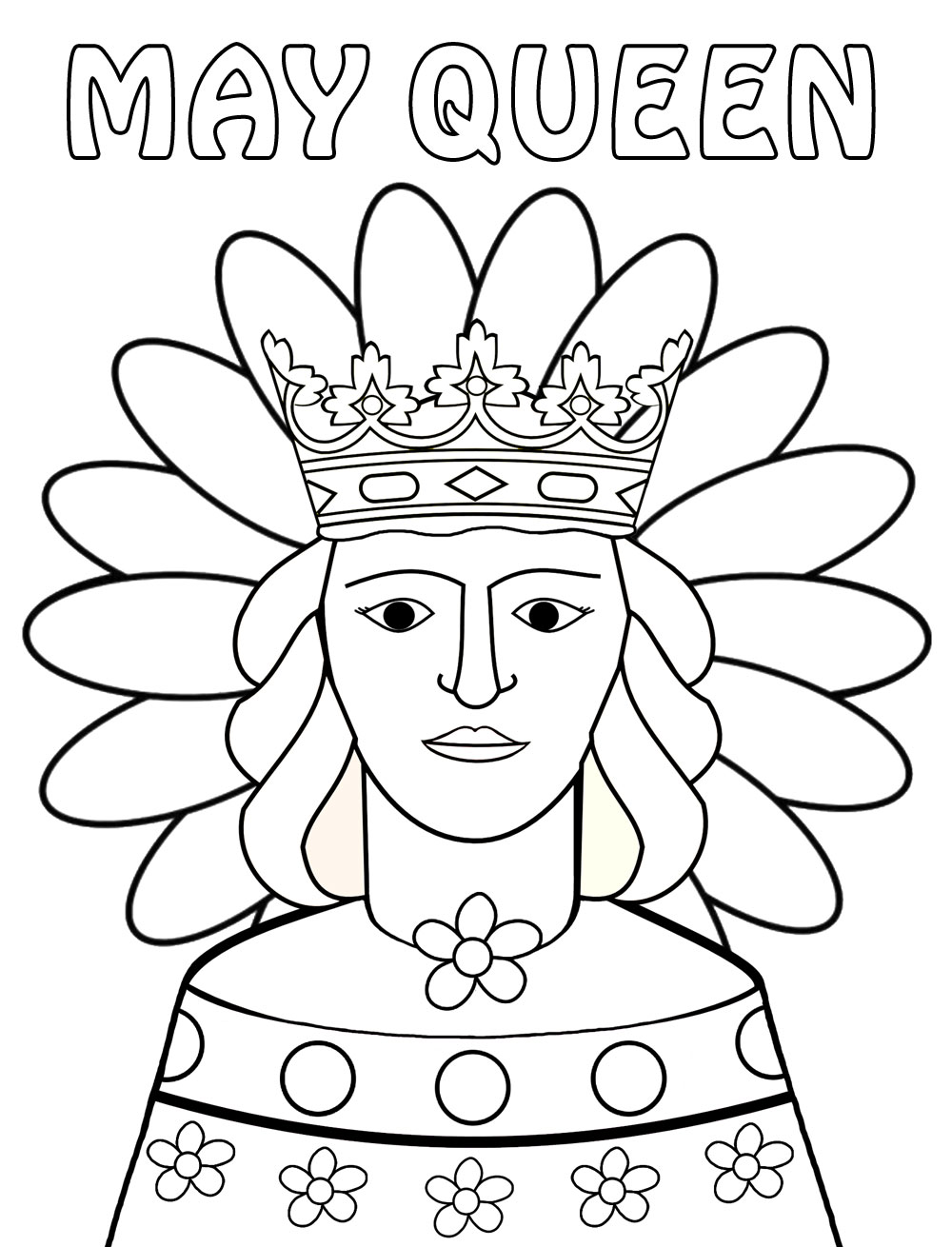 Printable colouring page of a May Queen